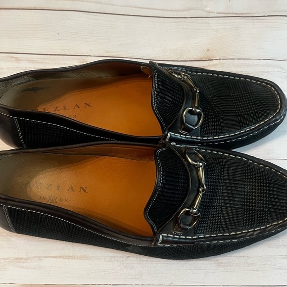 Mezlan "Salinas" 7053 Black Suede Sz 10 Burnished Calfskin Horsebit Loafer - Picture 7 of 12